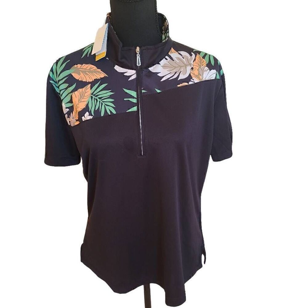 NWT Monteray Club Womens Moisture Wicking Black Golf Polo Shirt Large